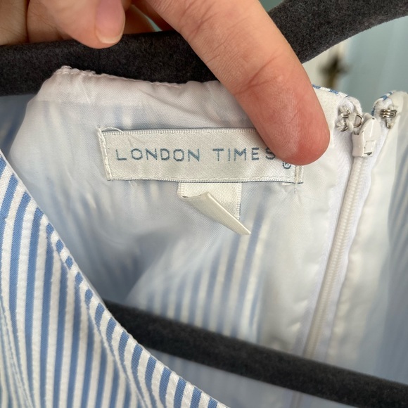 London fog size 6 blue and white stripe dress with white lace details - Picture 6 of 7